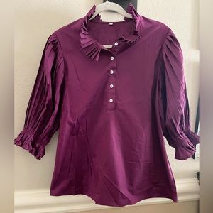 Merlot color boutique blouse with pleated sleeves and collar